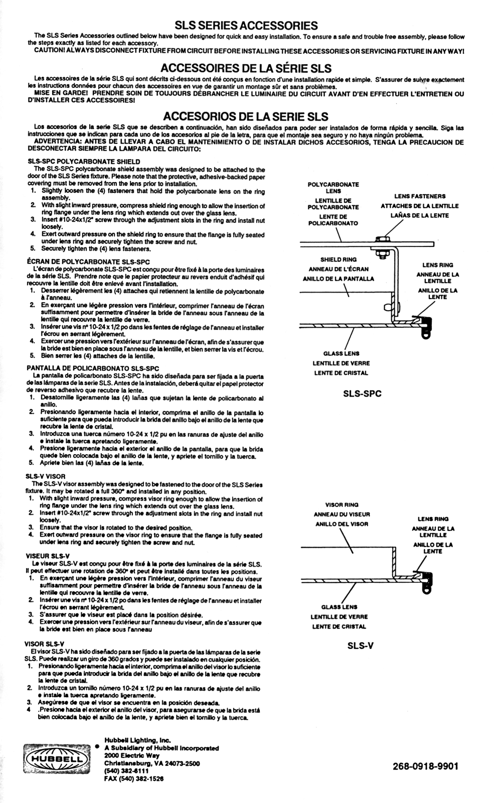 Hubbell Lighting SLS ACCESSORIES User Manual