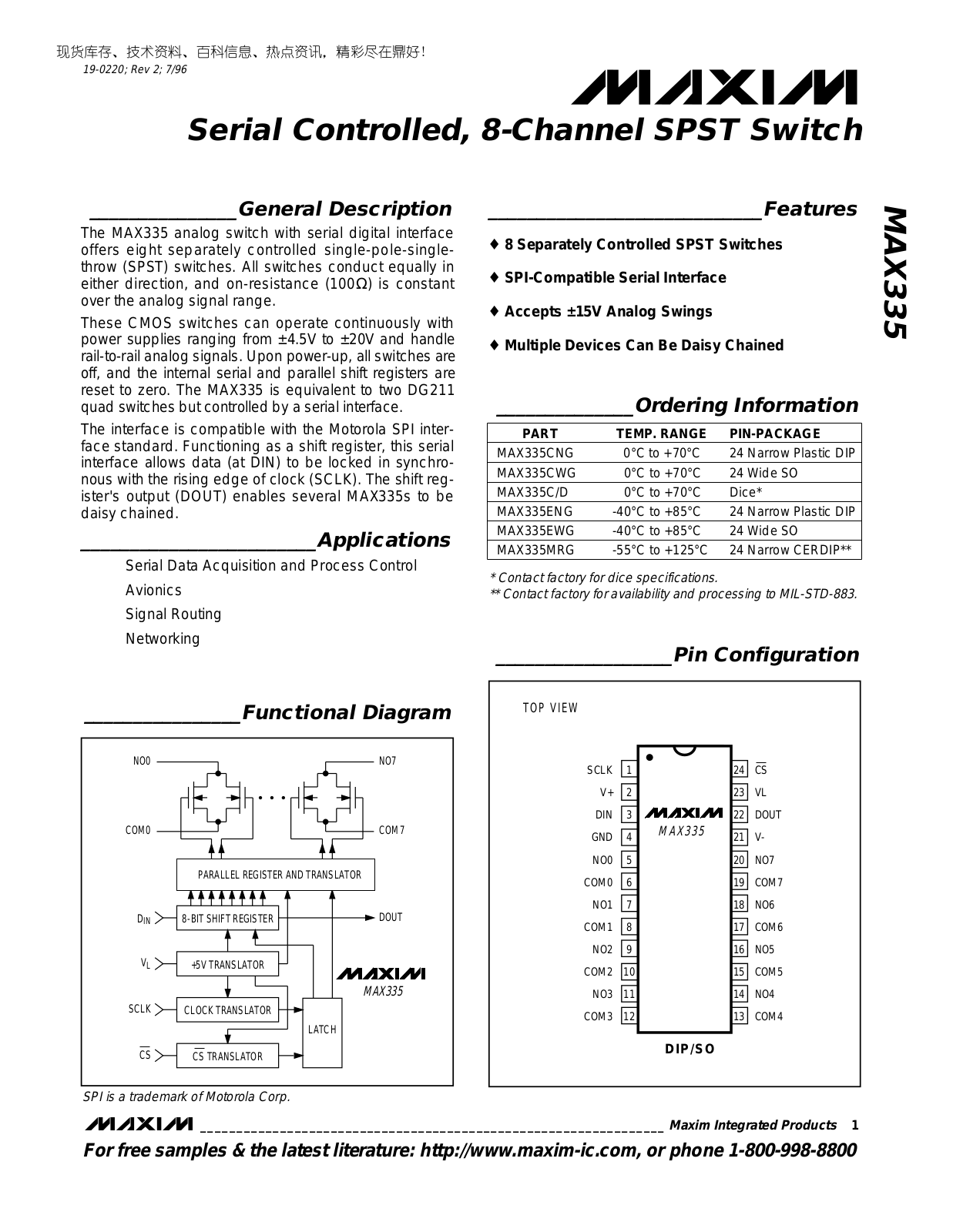 MAXIM MAX335 Technical data