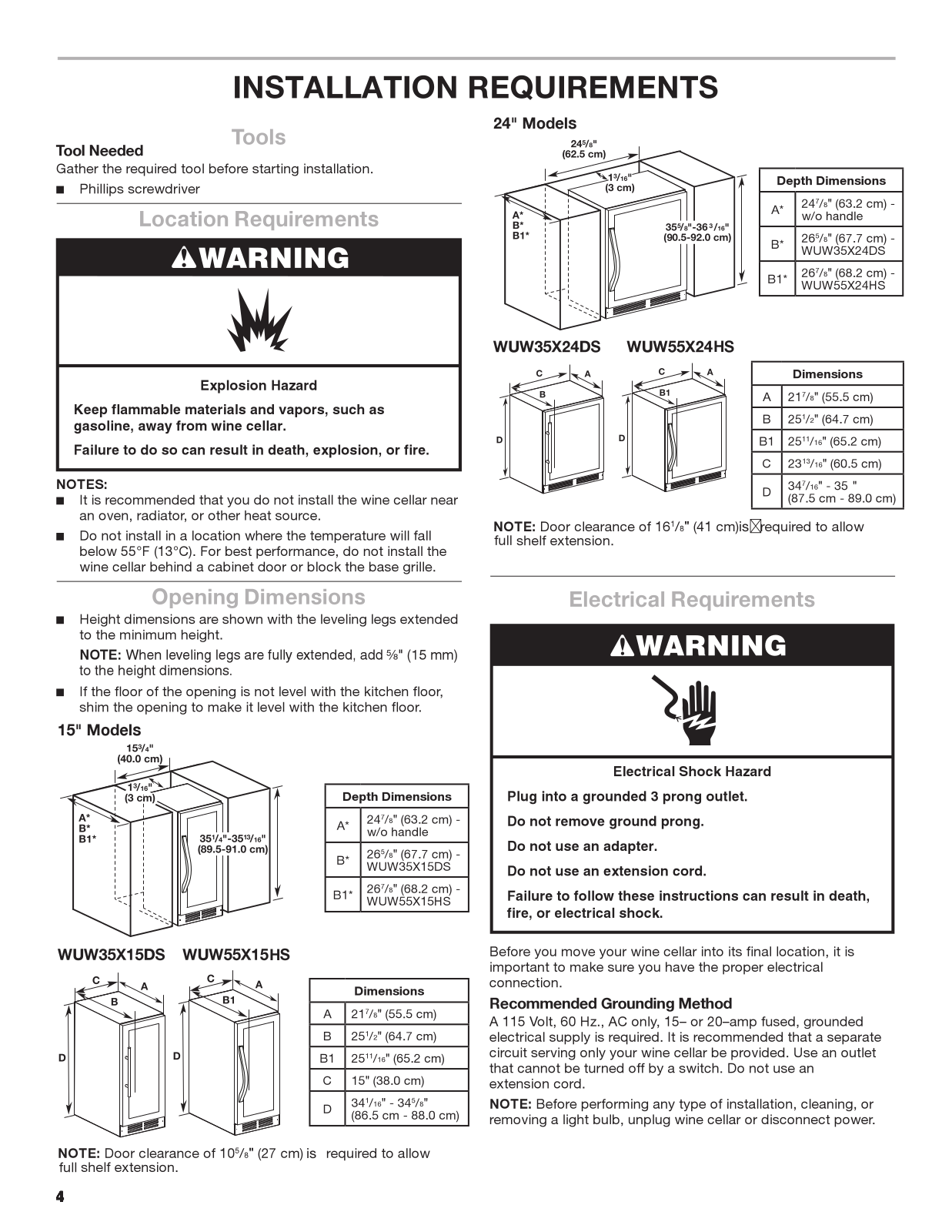 Whirlpool WUW55X24HS INSTALLATION INSTRUCTIONS