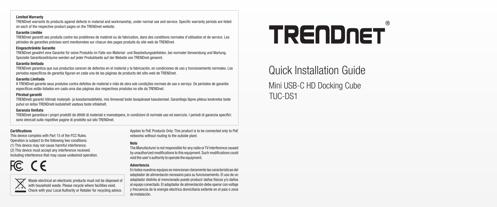 TRENDnet TUC-DS1 Installation Guide