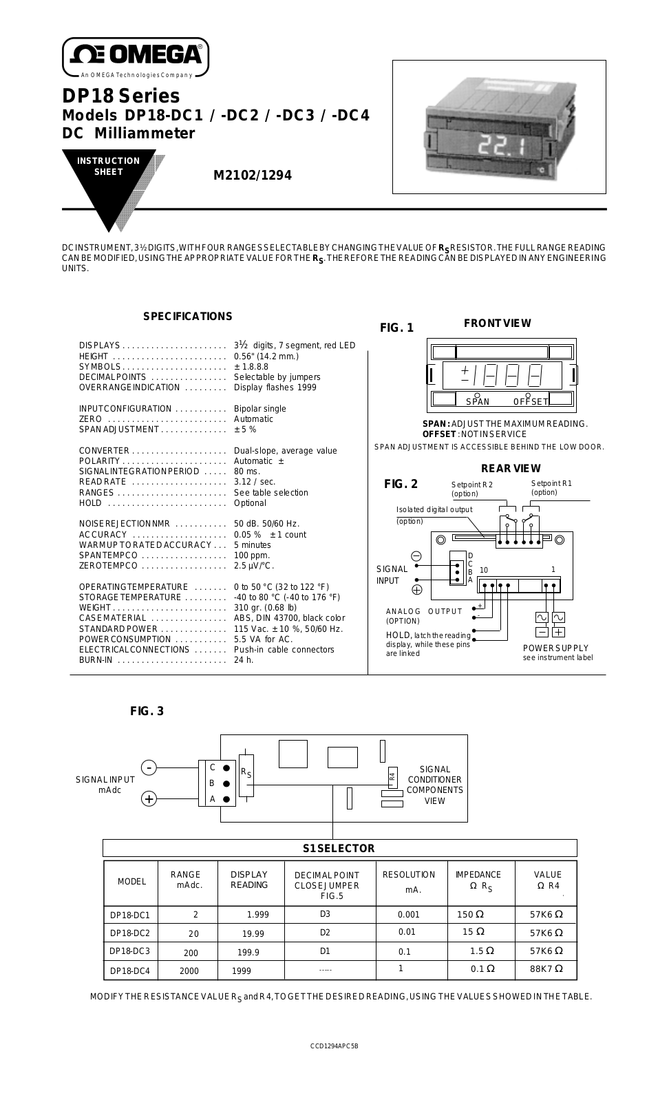 Omega Products DP18-DC2 Installation  Manual