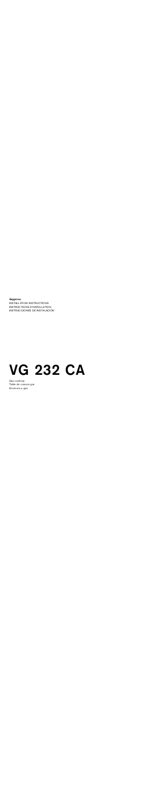 Gaggenau VG232214CA INSTALLATION INSTRUCTIONS