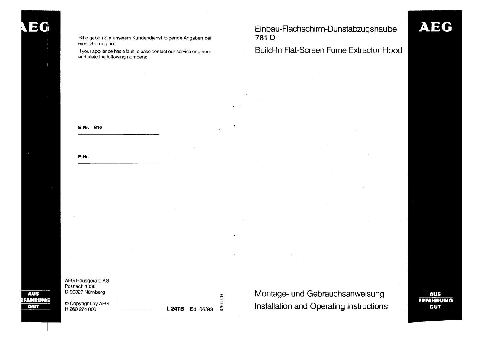 AEG 781D-M3D, 781D-W3D, 781D-WP, 781D-DP User Manual