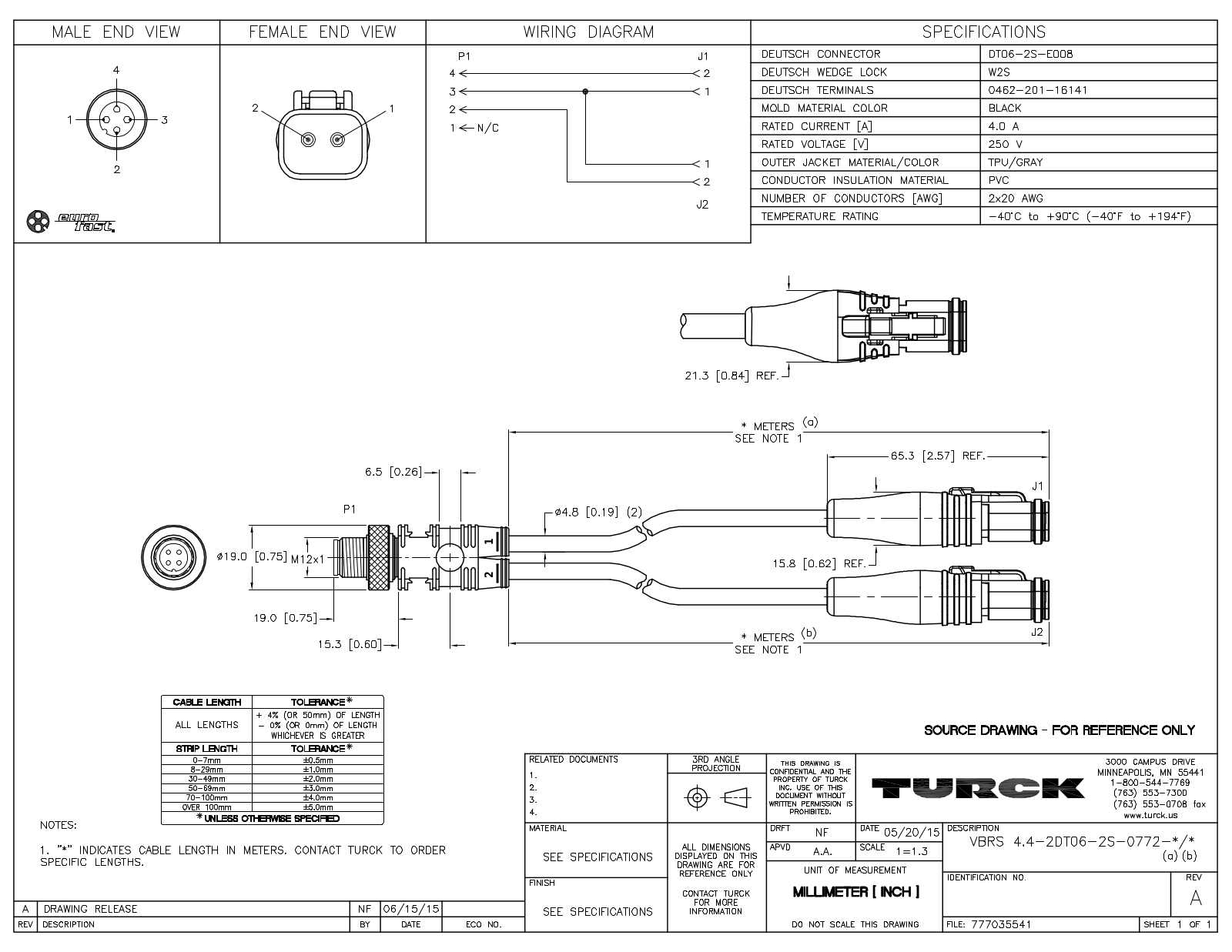 Turck VBRS4.4-2DT06-2S-0772-1/1 Specification Sheet