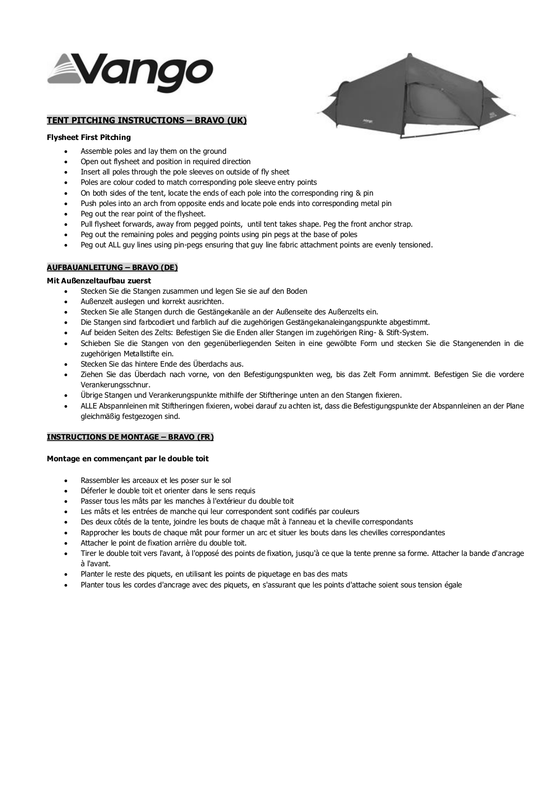 Vango Bravo 200, Bravo 300 User Manual