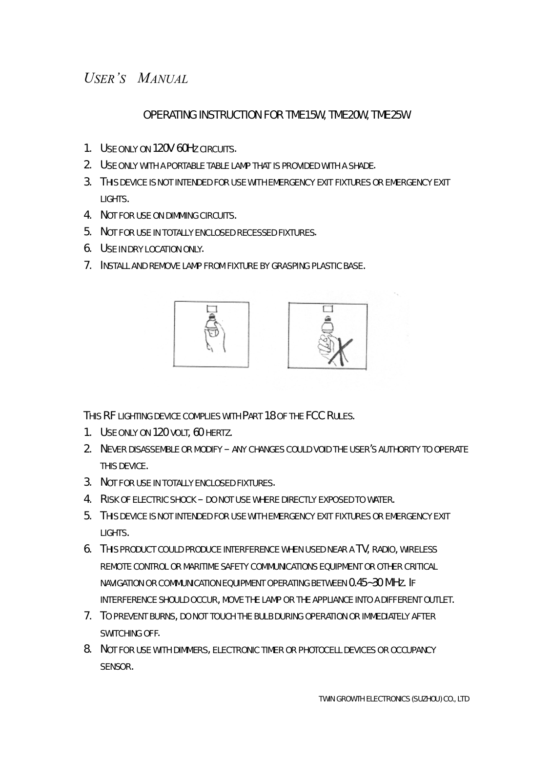 Twin Growth Electronics TGESC20011 Users Manual