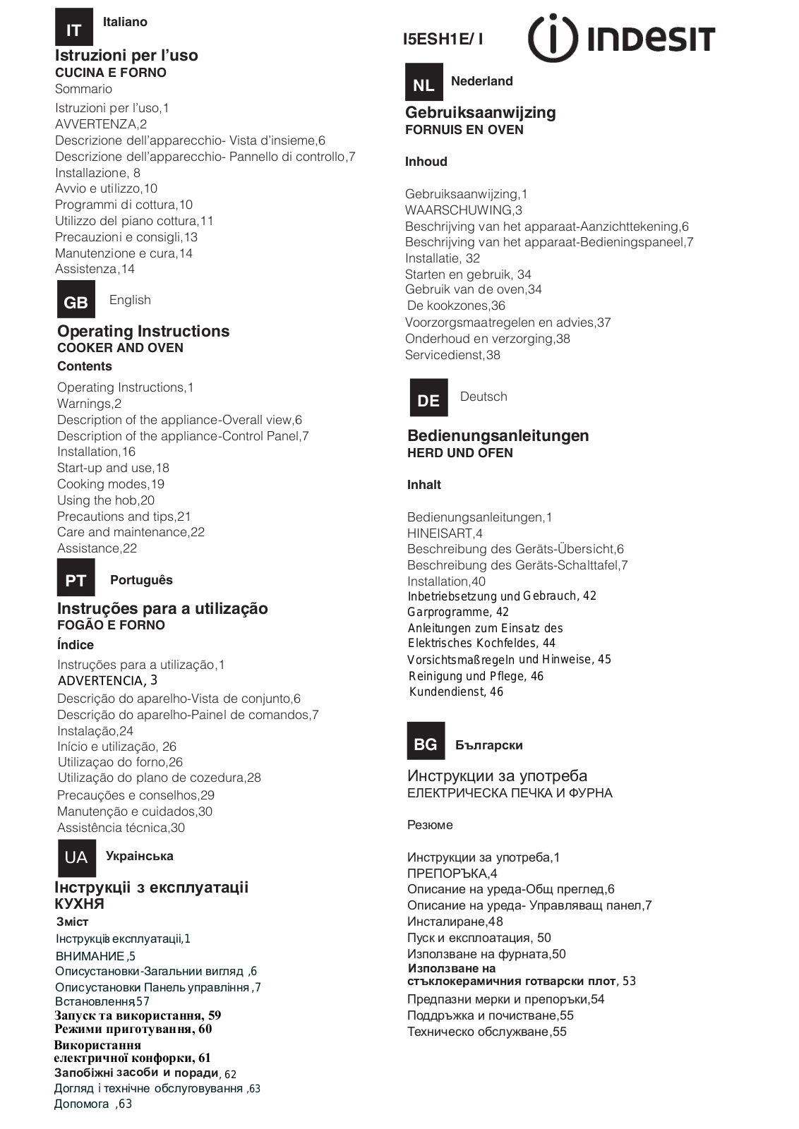 INDESIT I5ESH1E(W)/I User Manual