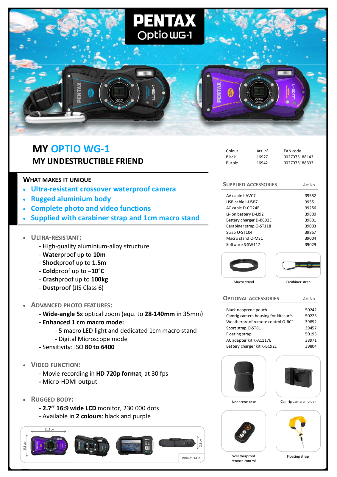 Pentax OPTIO WG-1 Brochure