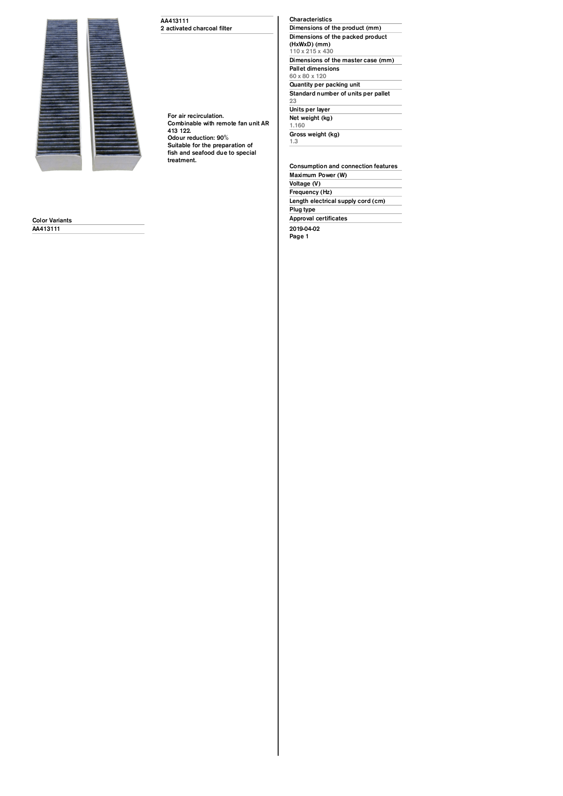 Gaggenau AA413111 Specification Sheet