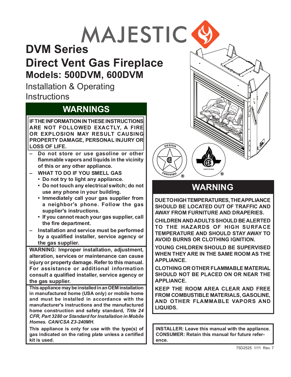 Majestic 500DVMNSC Installation Manual