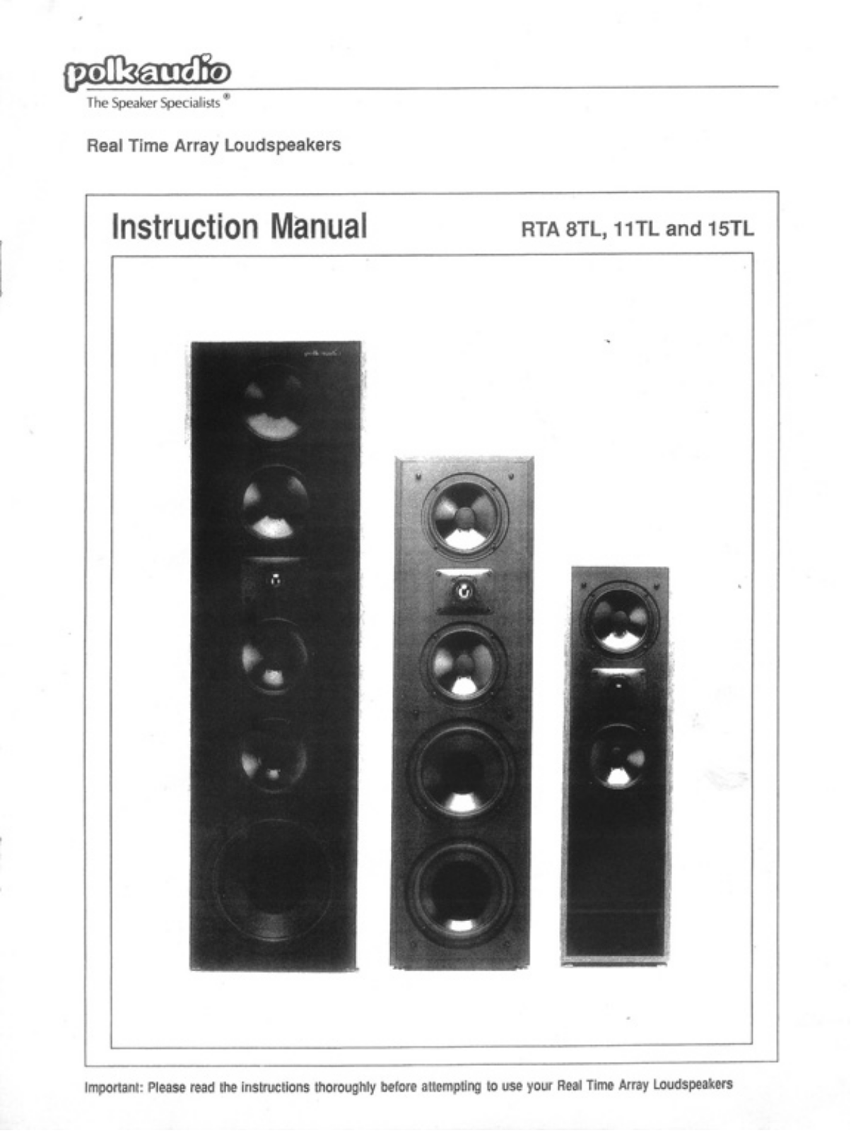 Polk audio RTA 11TL, RTA, RTA 15TL, RTA 8TL User Manual