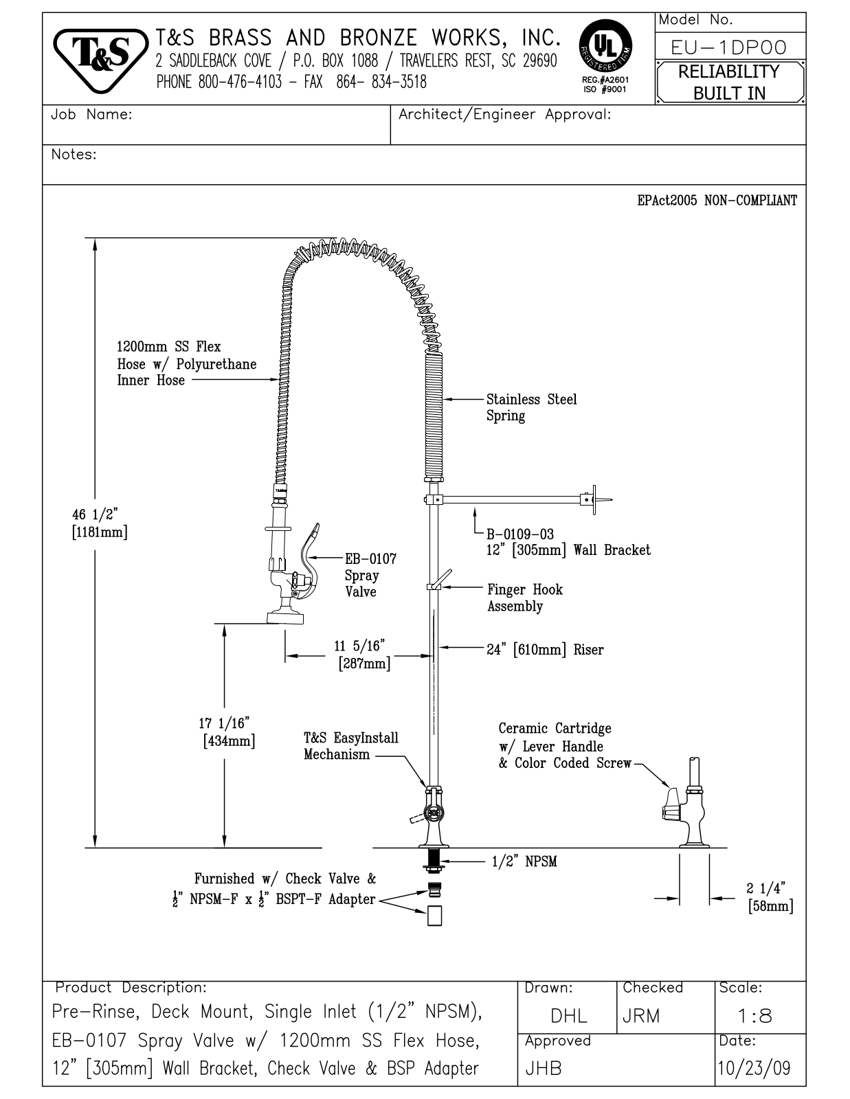 T&S Brass EU-1DP00 User Manual