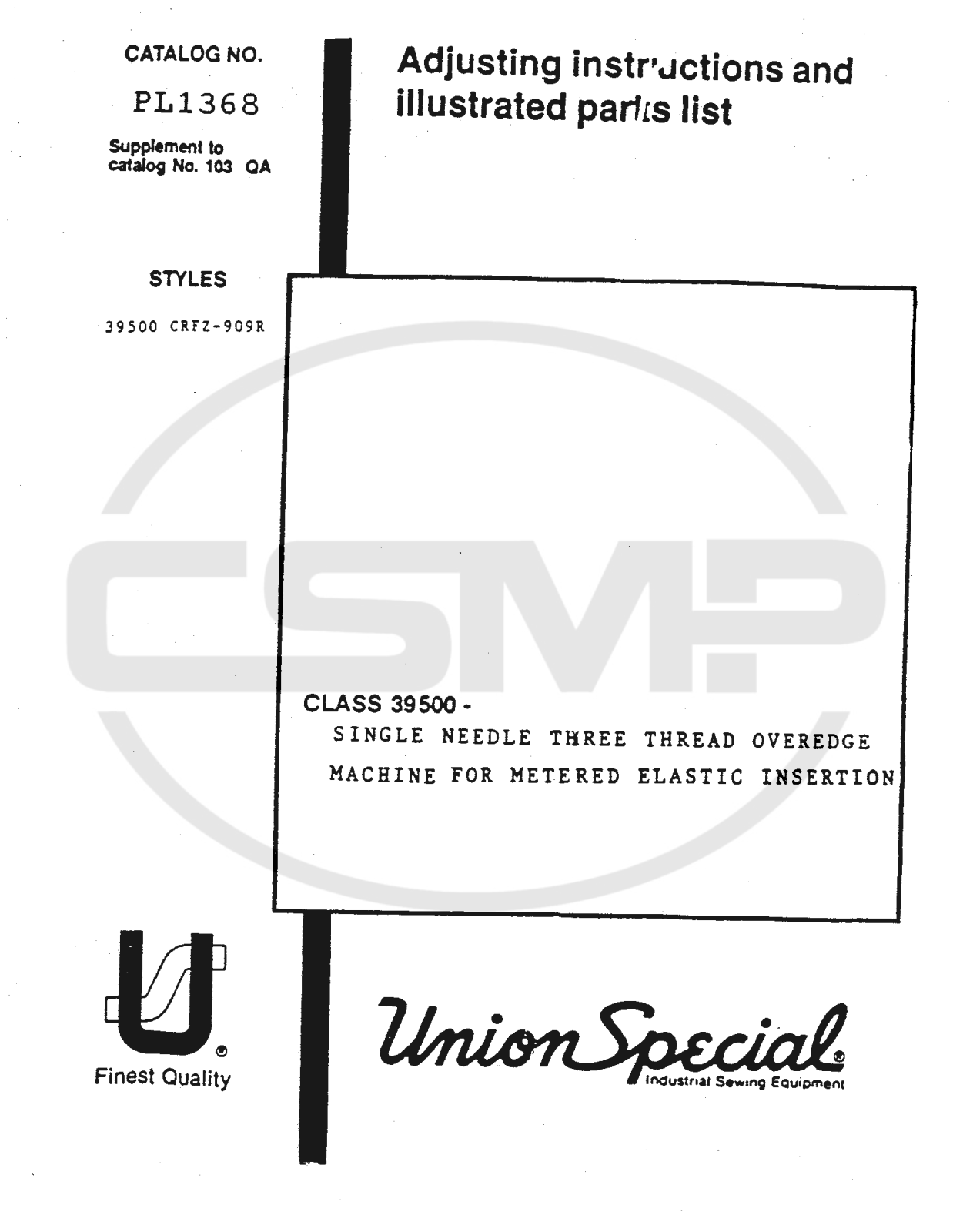 Union Special 39500CRFZ Parts Book