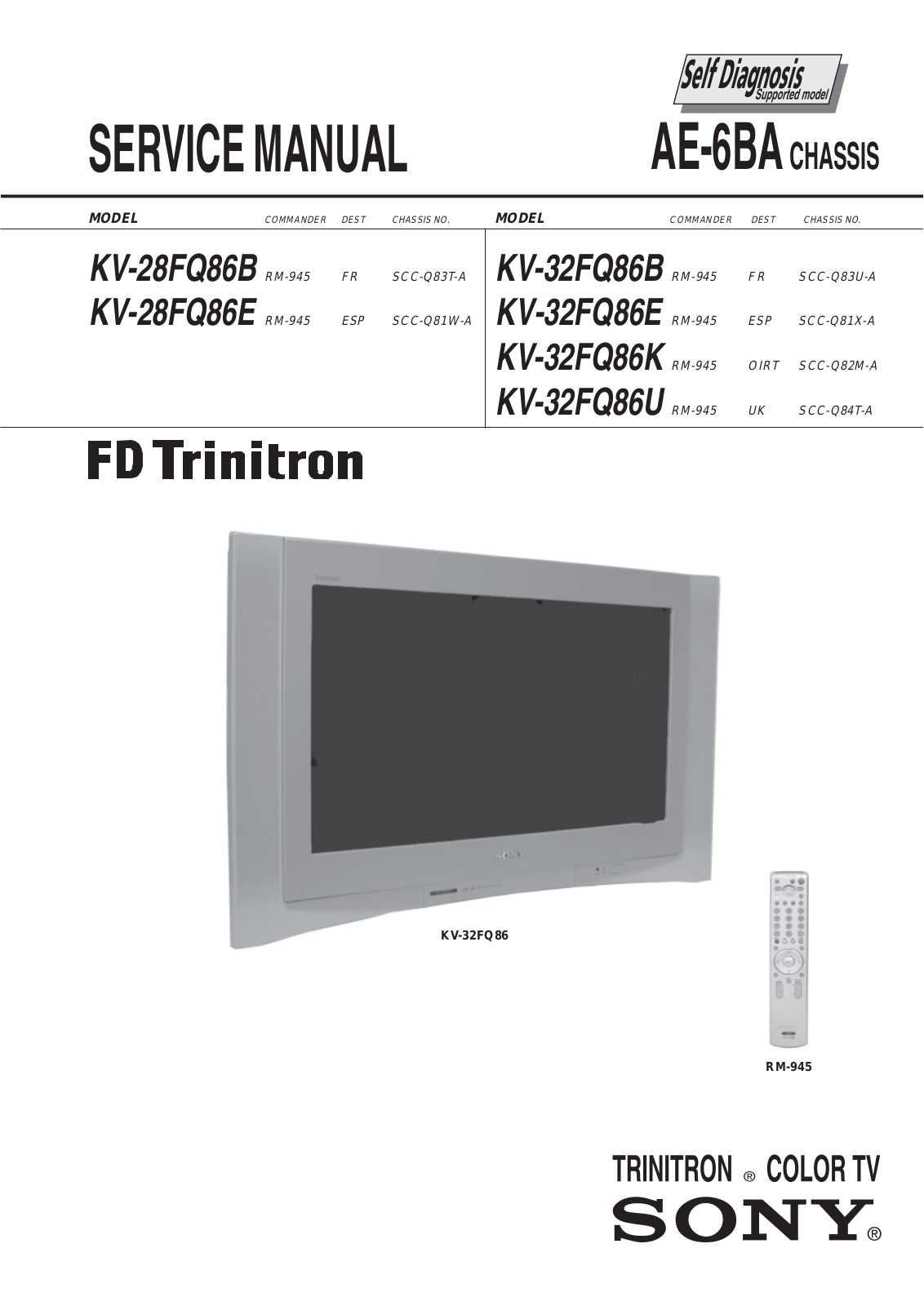 Sony KV-28FQ86B, KV-28FQ86E, KV-32FQ86B, KV-32FQ86E, KV-32FQ86K Service Manual