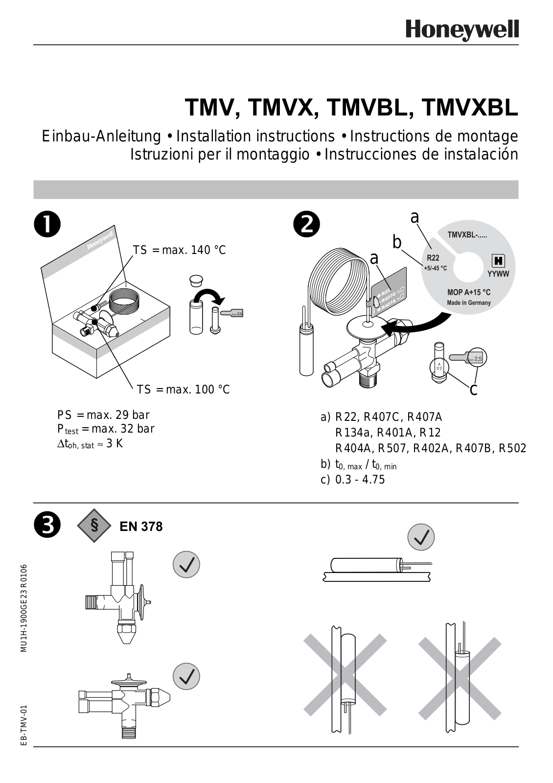 Honeywell TMVBL, TMVXBL, TMVX, TMV Installation instructions