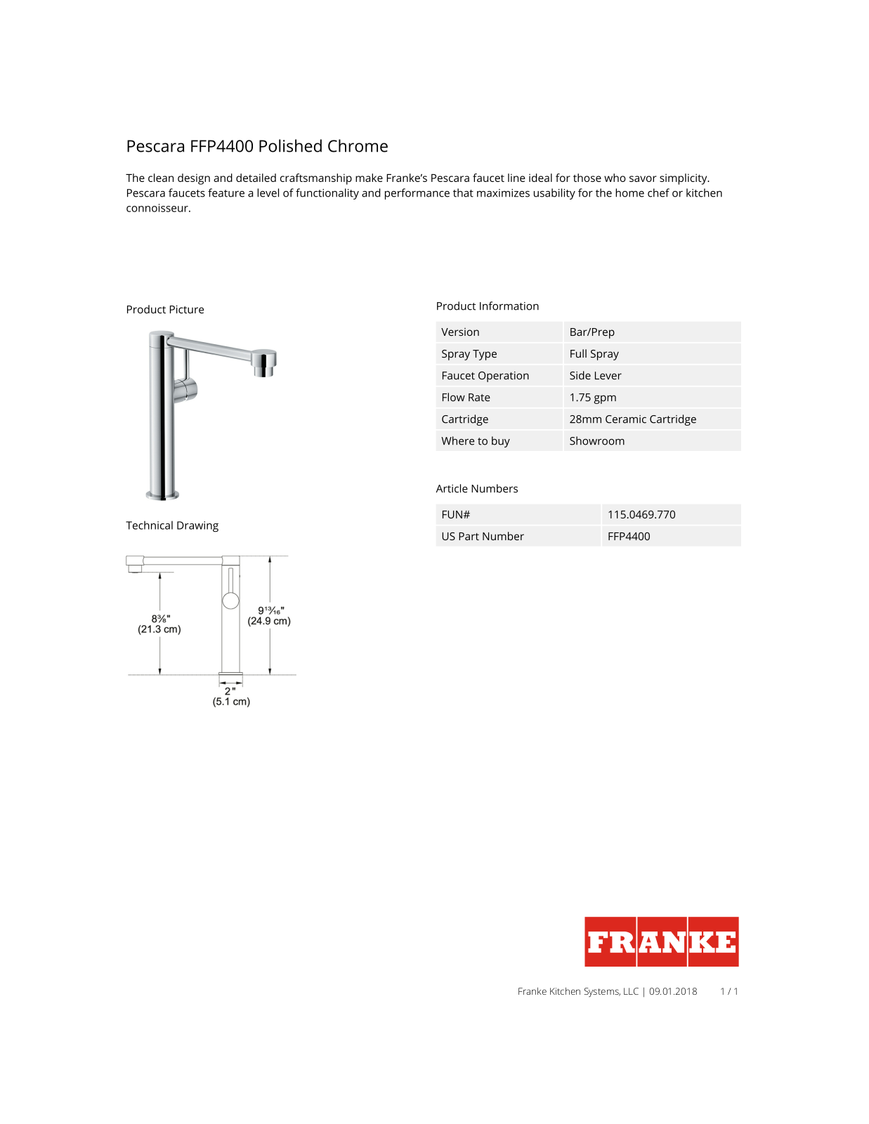 Franke FFP4400 Specs