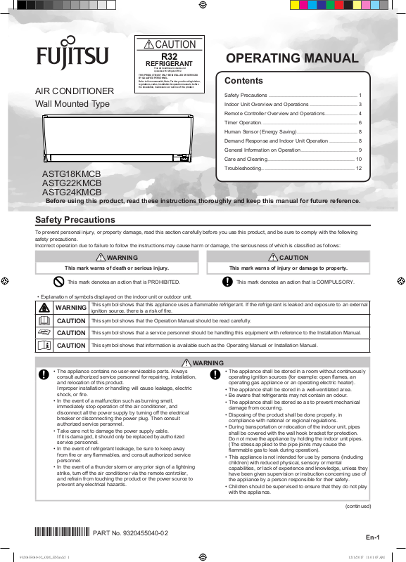 Fujitsu Astg24kmtc Astg18kmcb Astg22kmtc User Manual 9001