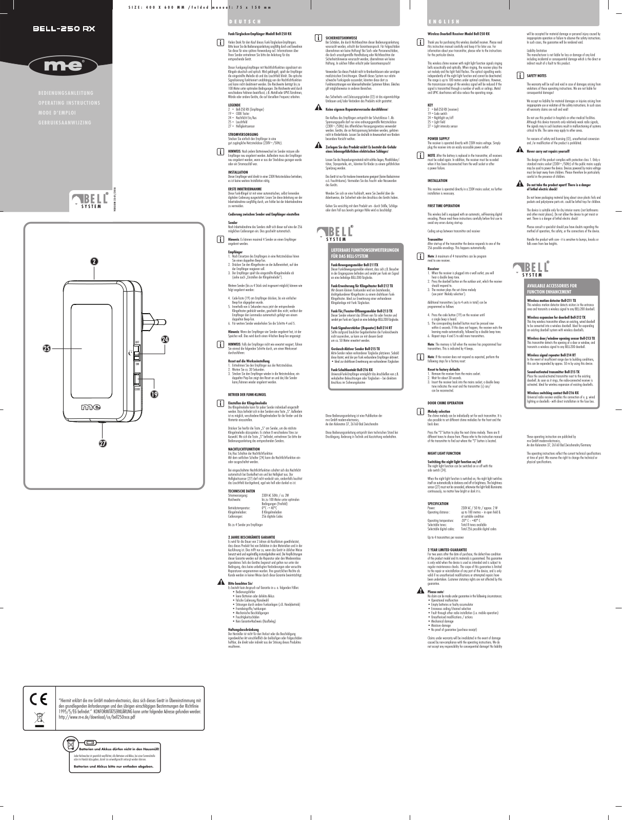 m-e modern-electronics BELL 250 RX Operating Instructions