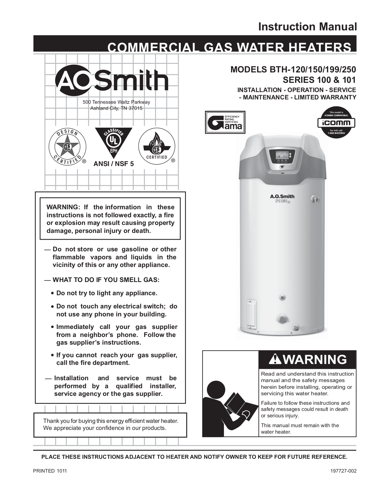 A. O. Smith BTH-150 Installation  Manual