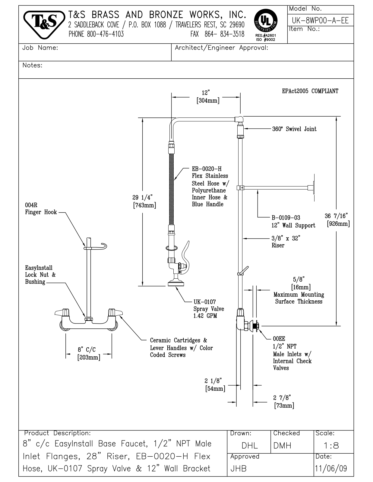 T&S Brass UK-8WP00-A-EE User Manual