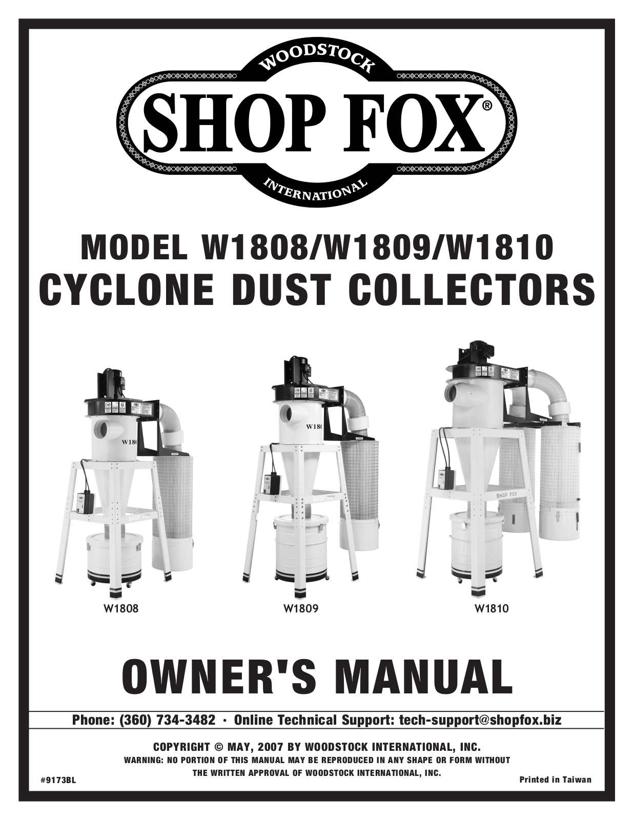 Shop fox W1810, W1808, W1809 User Manual