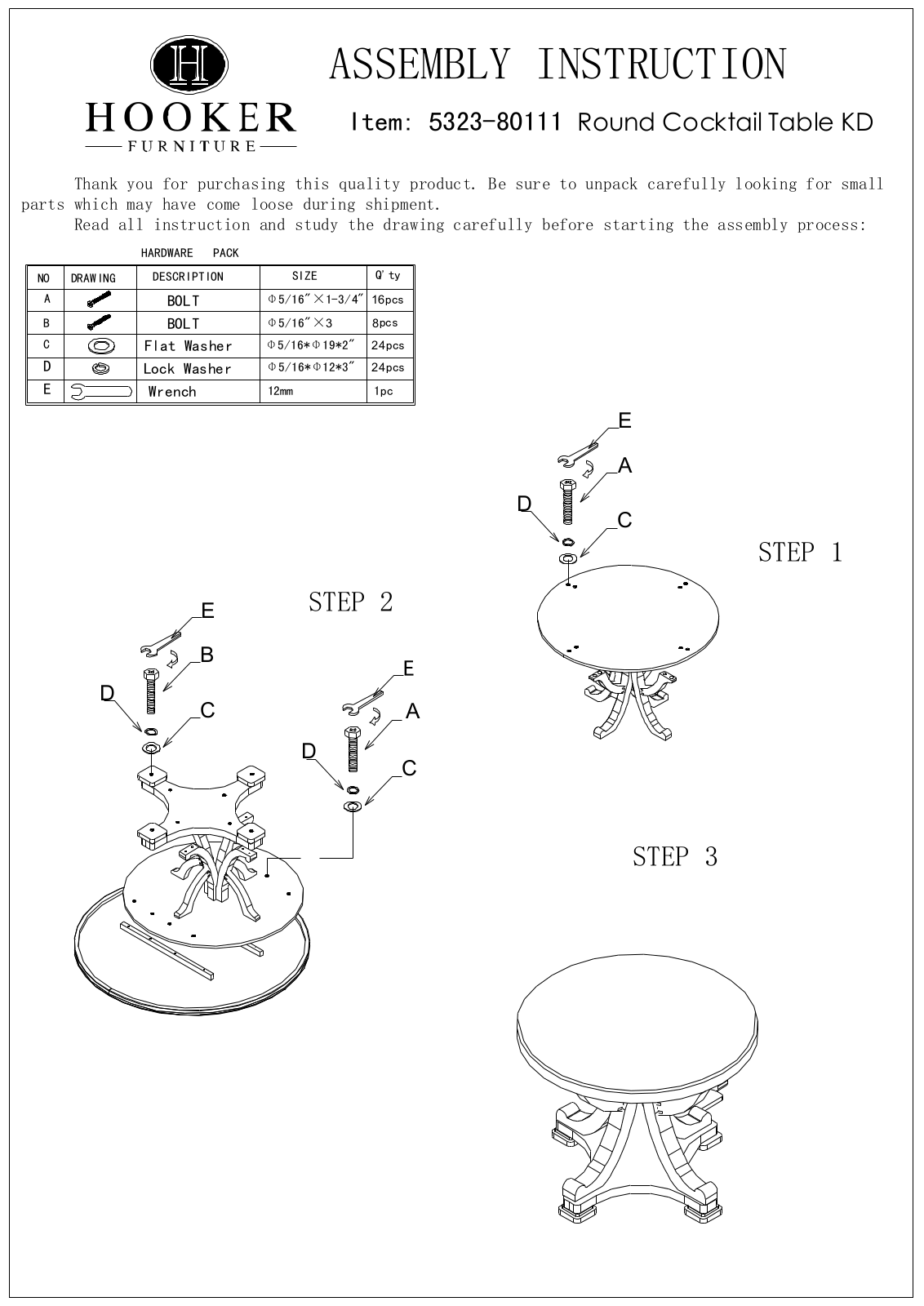 Hooker Furniture 532380111 Assembly Guide