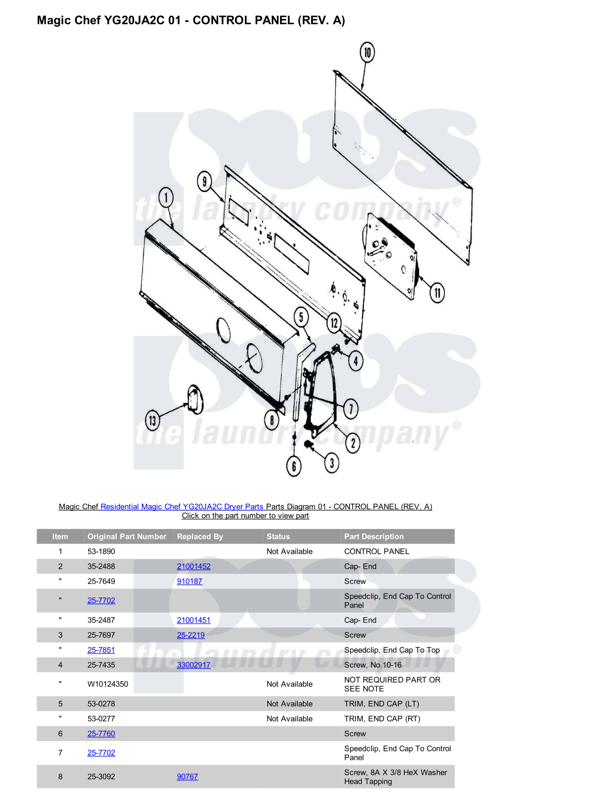 Magic Chef YG20JA2C Parts Diagram