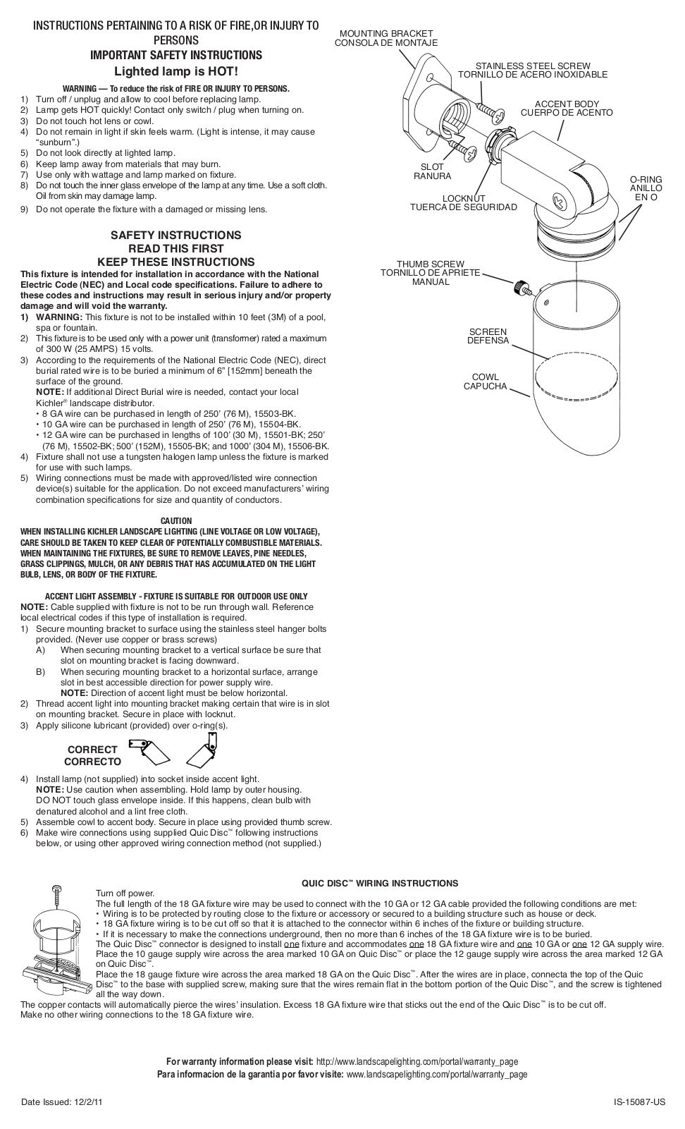 Kichler 15087 User Manual