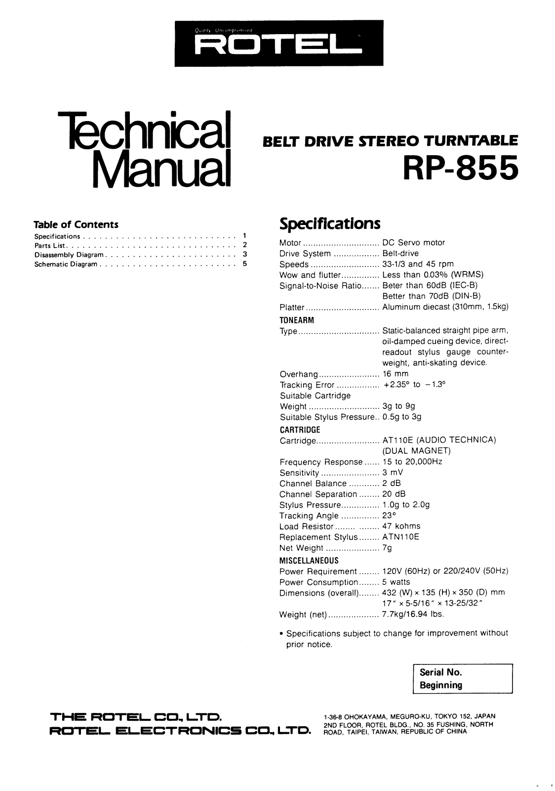 Rotel RP-855 Service manual