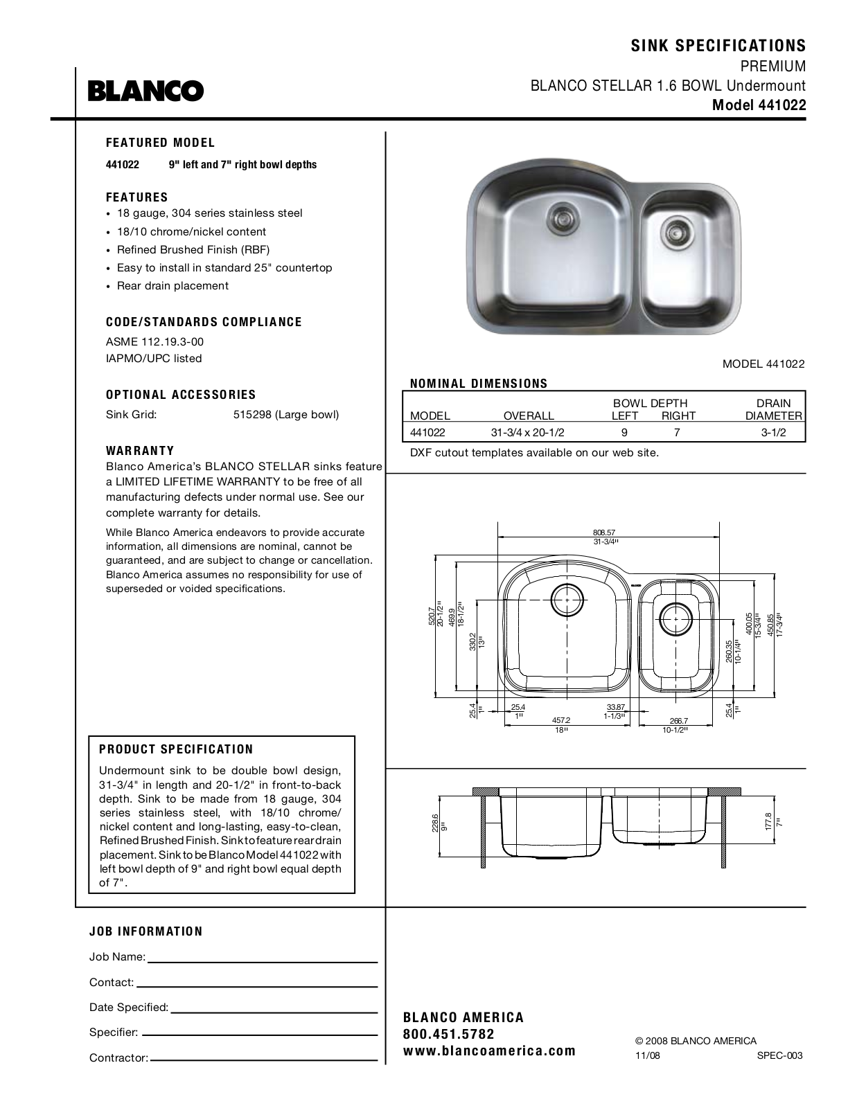 Blanco 441022 User Manual