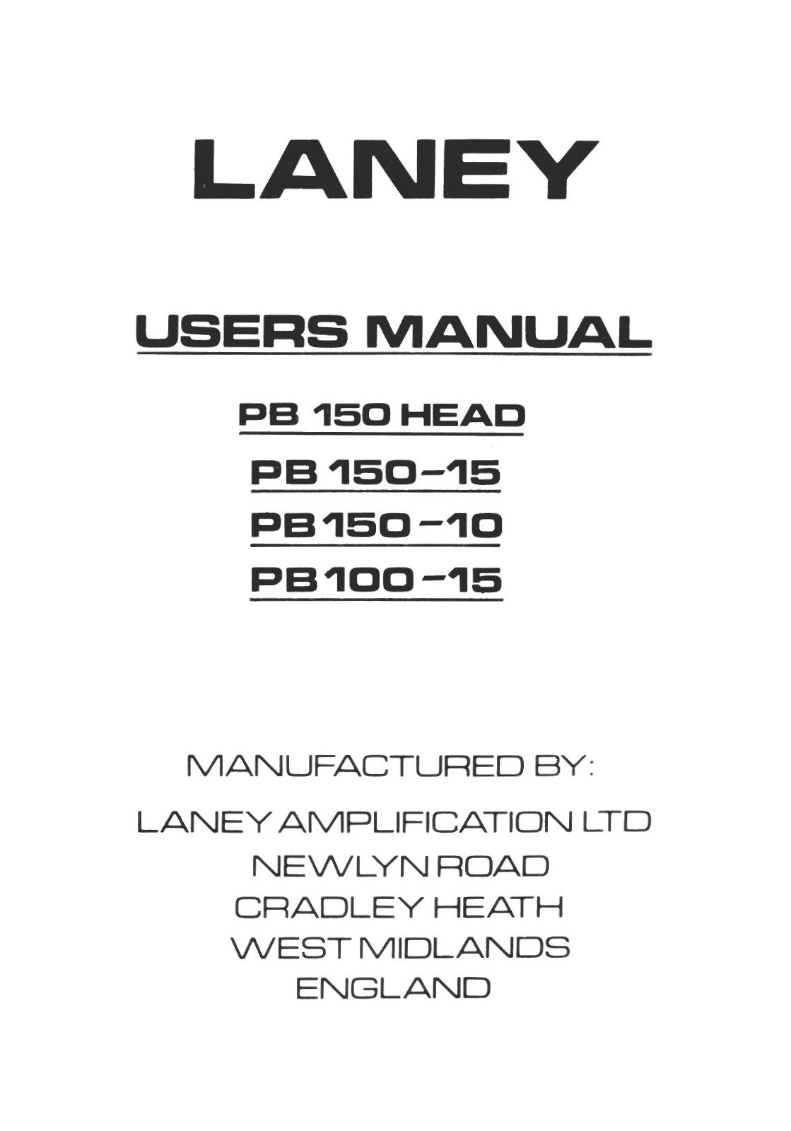 Laney Amplification PB 150 HEAD User Manual