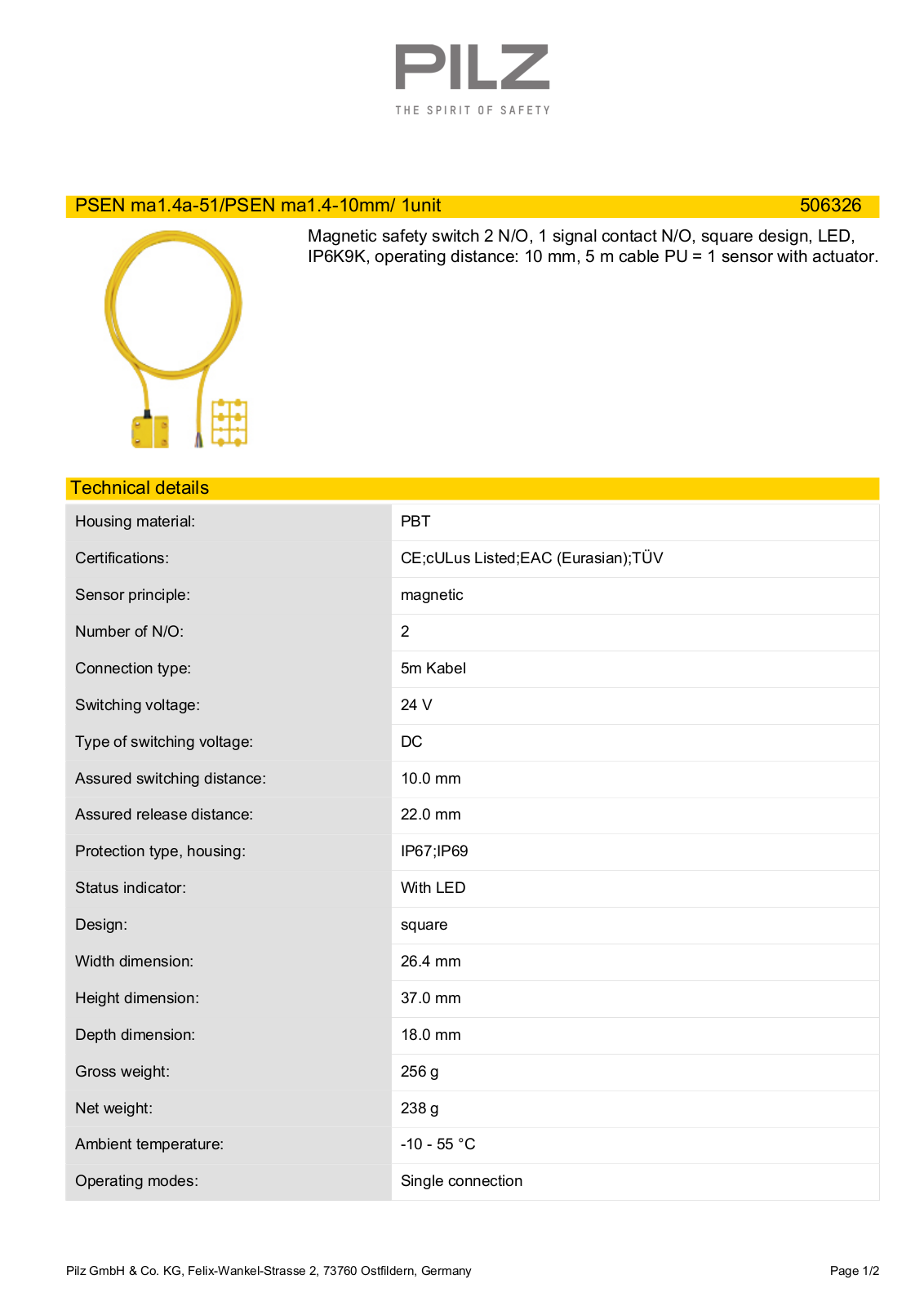 Pilz 506326 Data Sheet