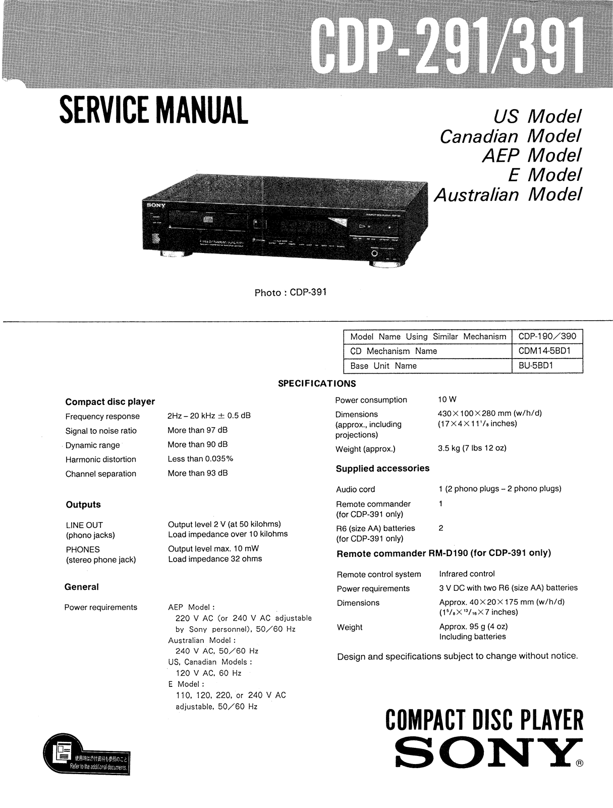 Sony CDP-391 Service manual