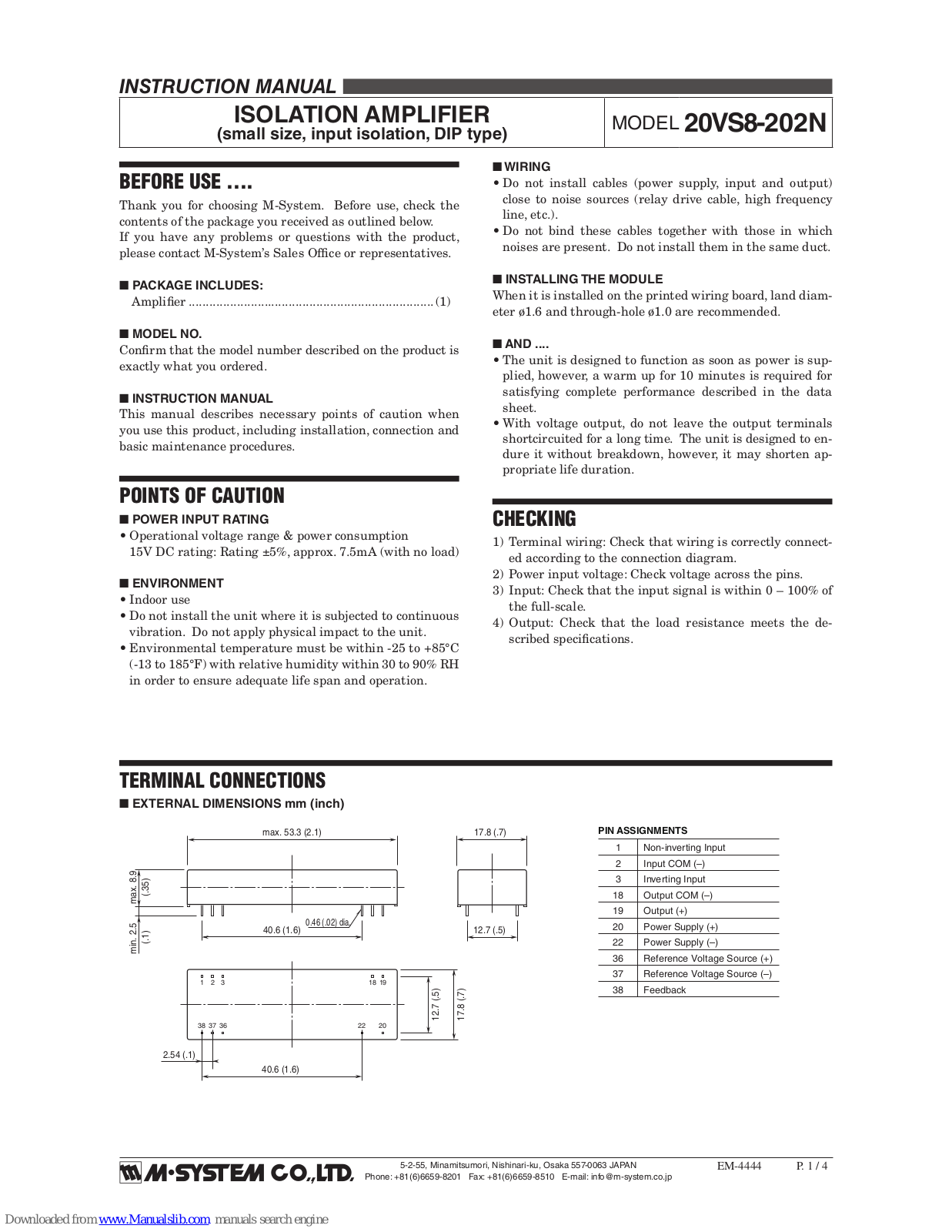 M-system 20VS8-202N Instruction Manual