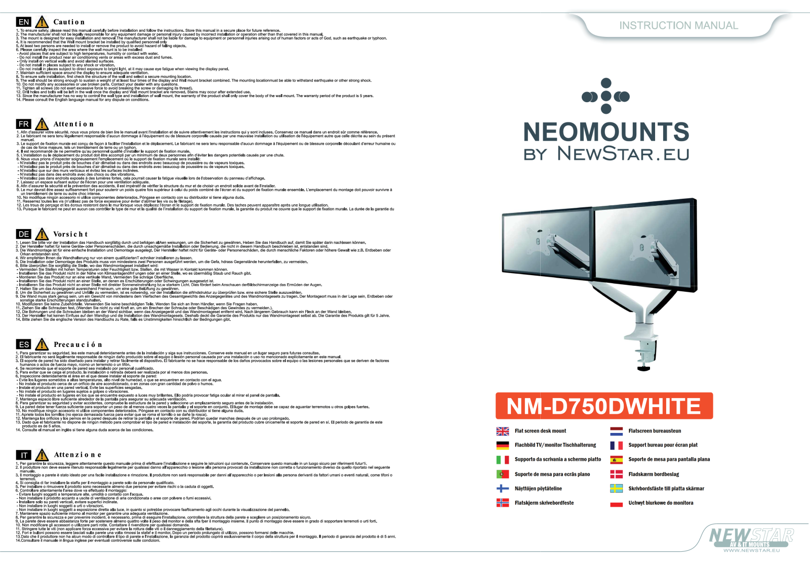 Neomounts NM-D750DWHITE User guide