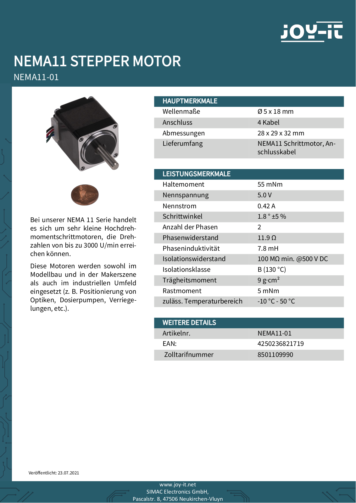 JOY-IT NEMA11-01 Datasheet - ManualMachine.com