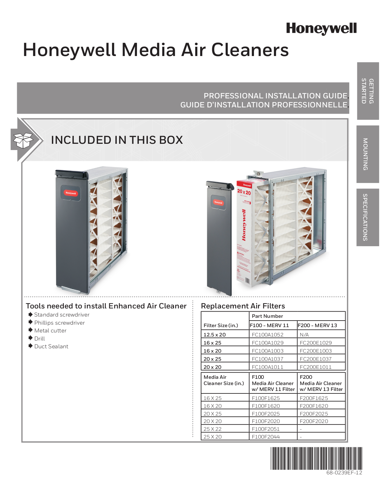 Honeywell F100 Installation Guide