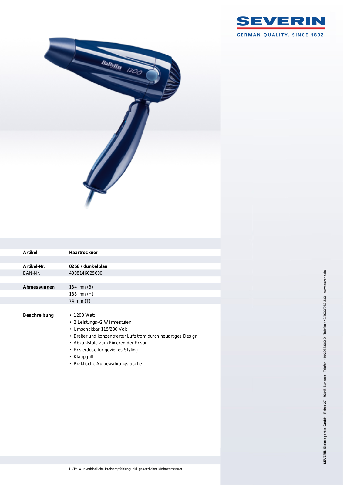 Severin 0256 DATASHEET