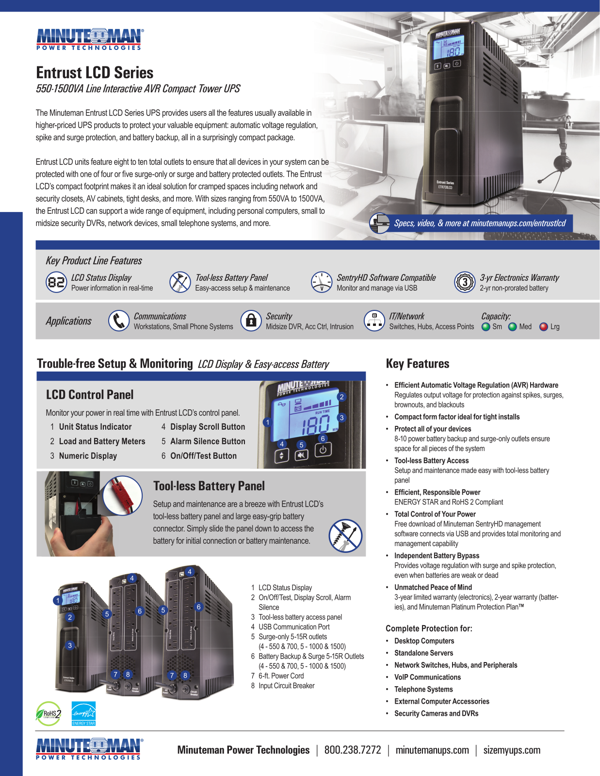 Minuteman ETR1500LCD, ETR1000LCD, ETR700LCD, ETR550LCD Specsheet
