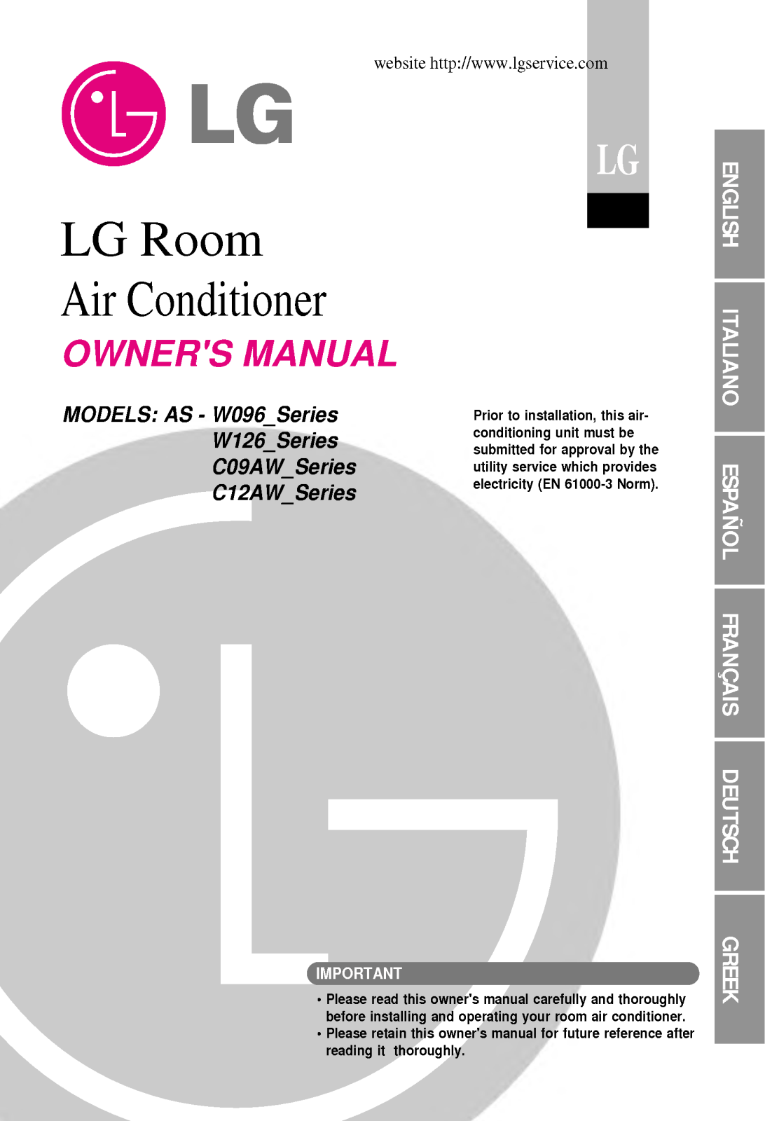 LG C12AWM, C09AWR SU0, C12AWB SU0 User Manual