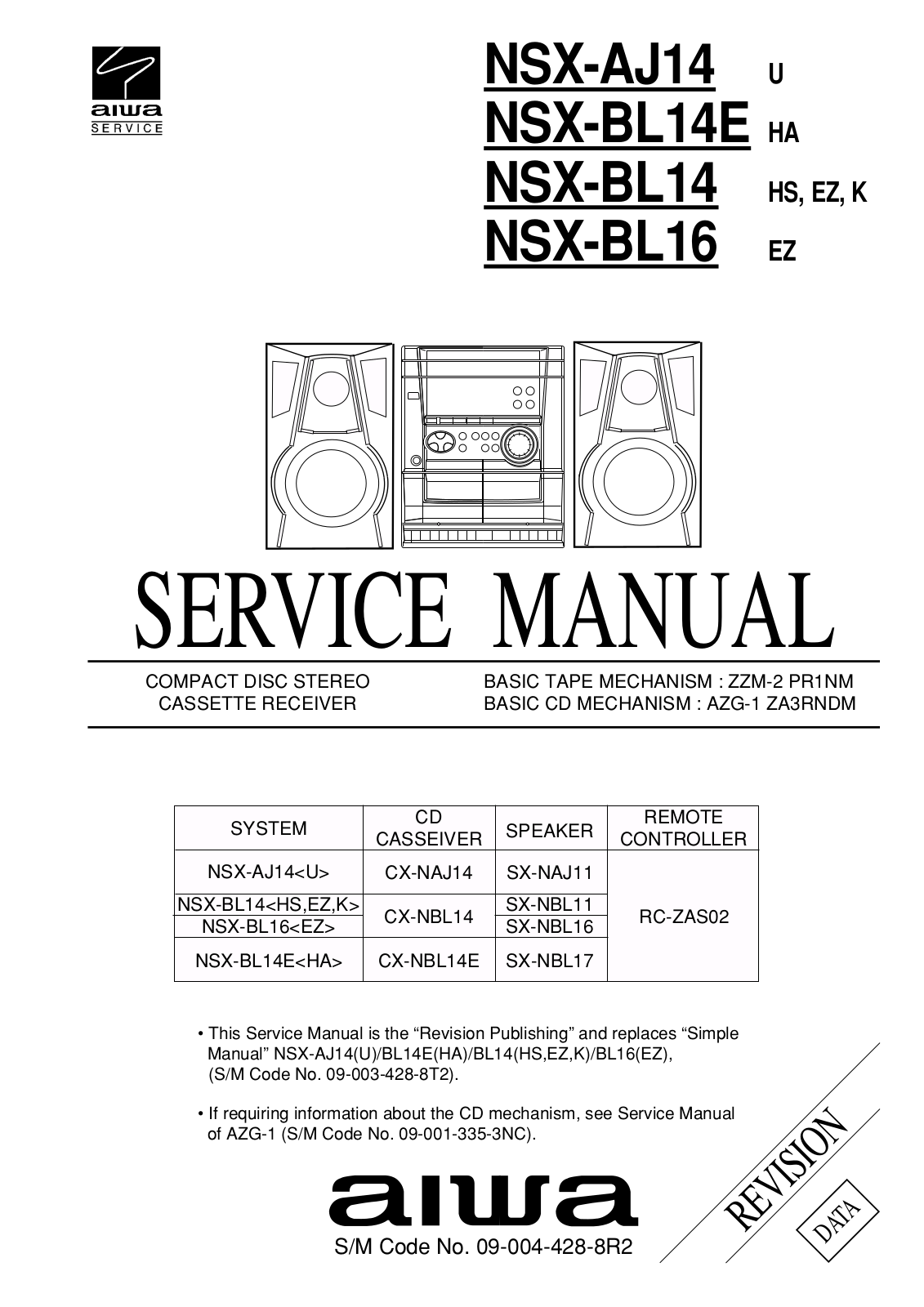 Aiwa NSXAJ-14, NSXBL-14-E, NSXBL-14, NSXBL-16 Service manual