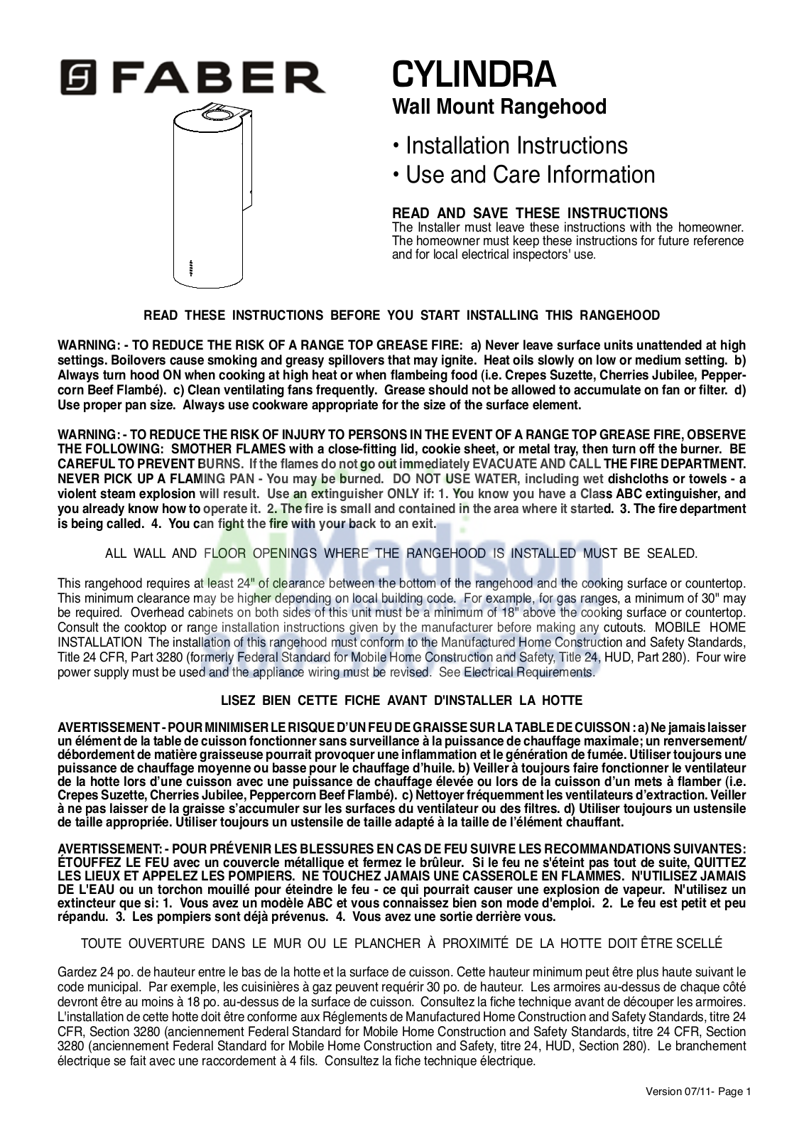 Faber CYLN15SS Installation manual