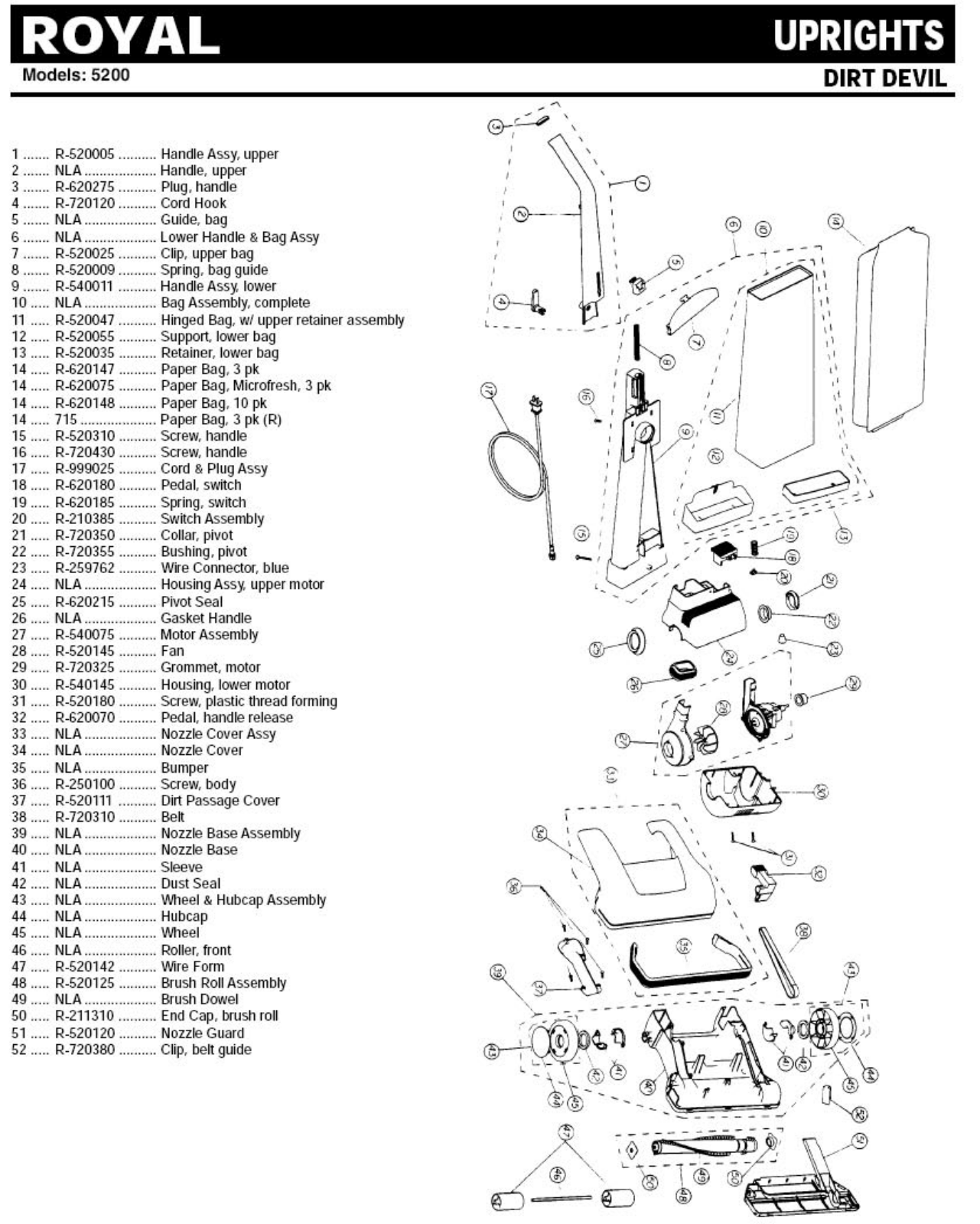 Royal 5200 Parts List