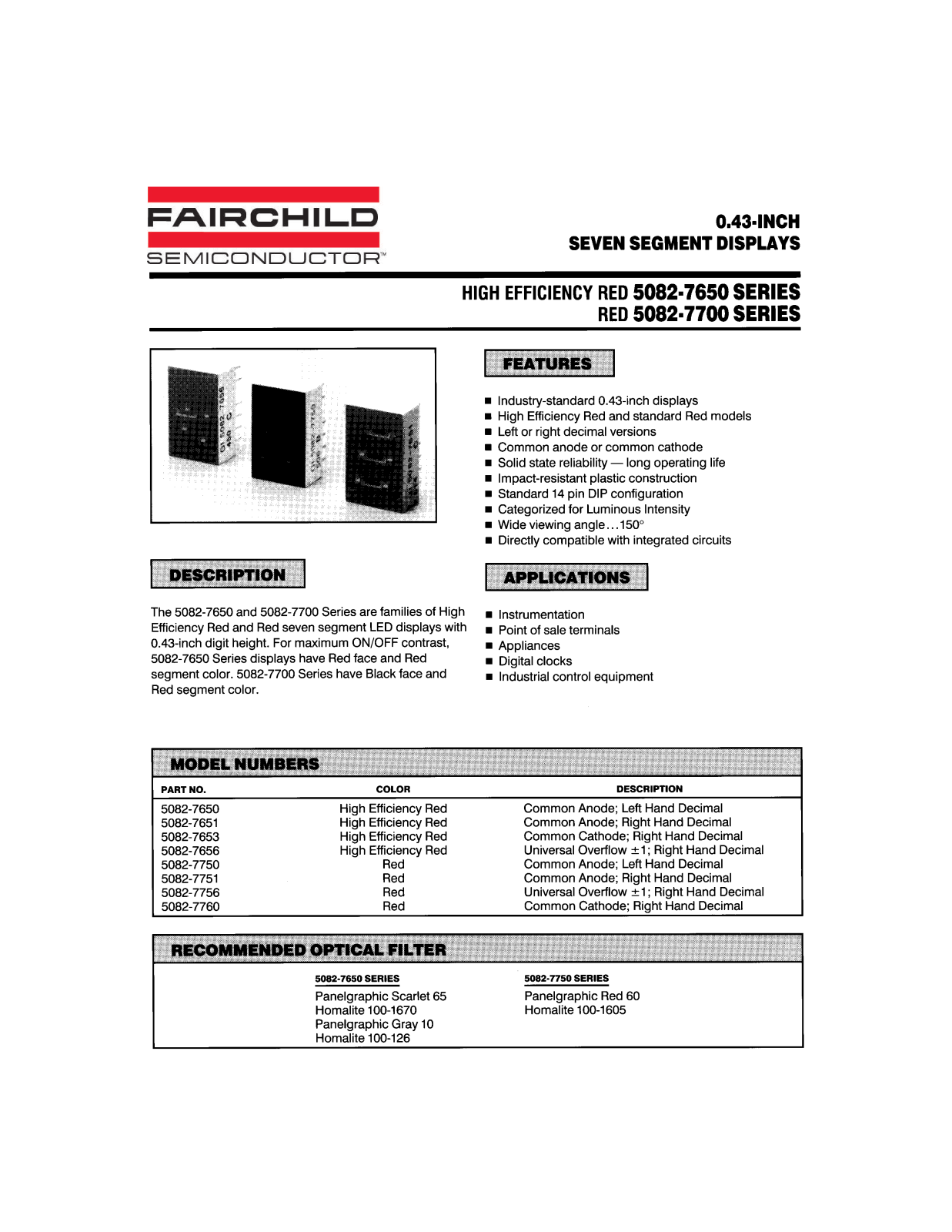 Fairchild Semiconductor 5082-7760, 5082-7756, 5082-7751, 5082-7750, 5082-7656 Datasheet