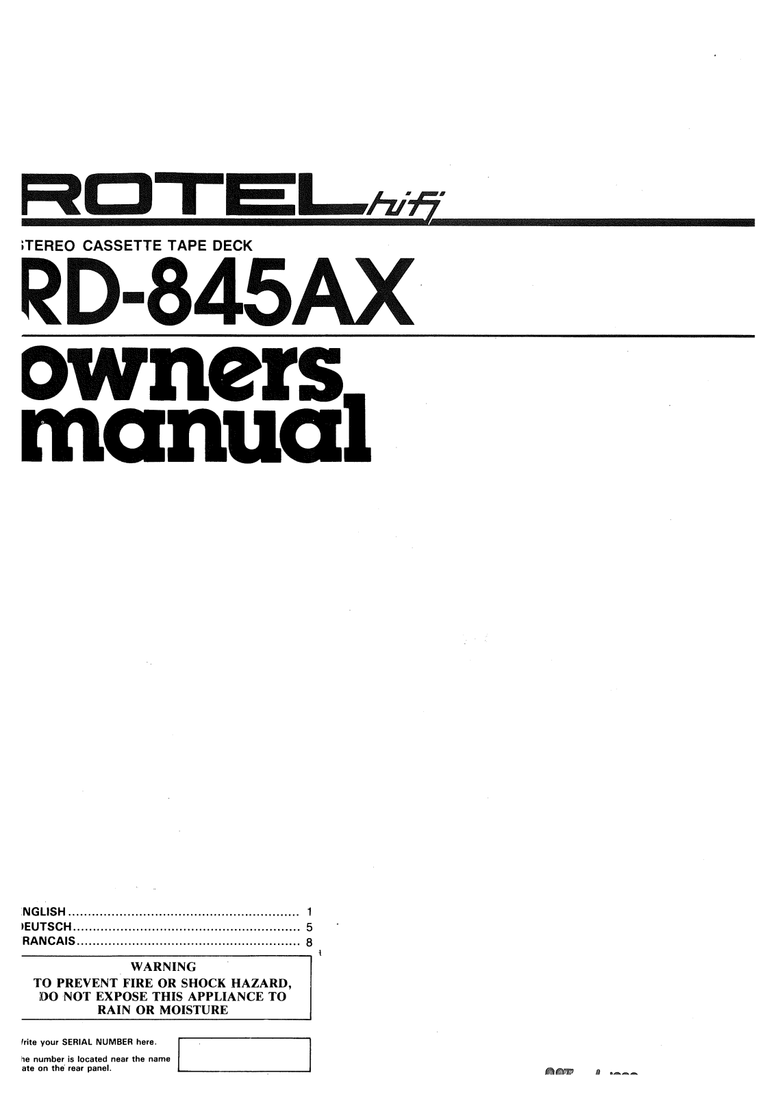 Rotel RD-845AX User Manual