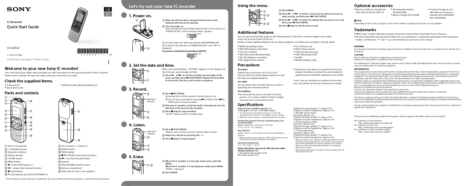 Sony ICD-BX132 User Manual