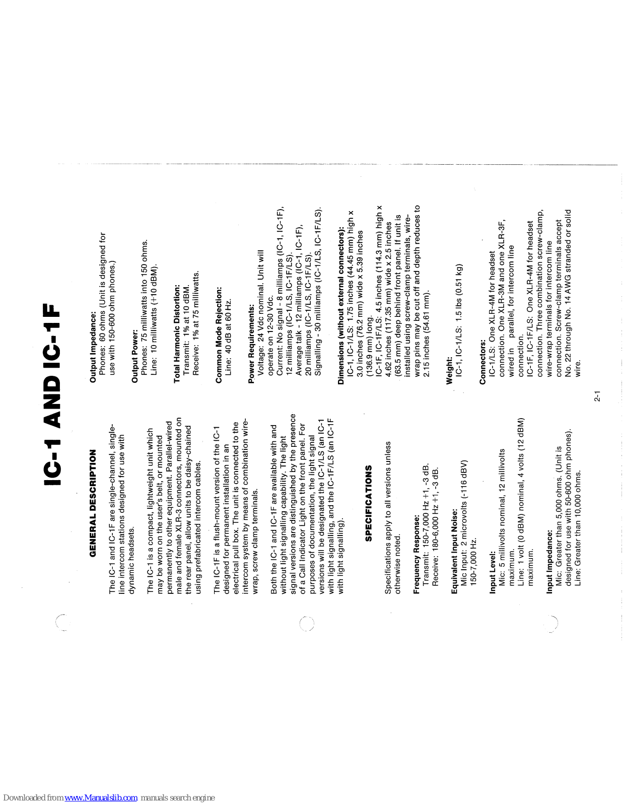 Telex IC-1, IC-1F User Manual