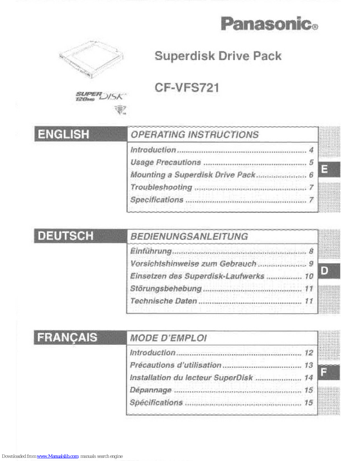 Panasonic CF-VFS721W, CF-VFS721 Operating Instructions Manual