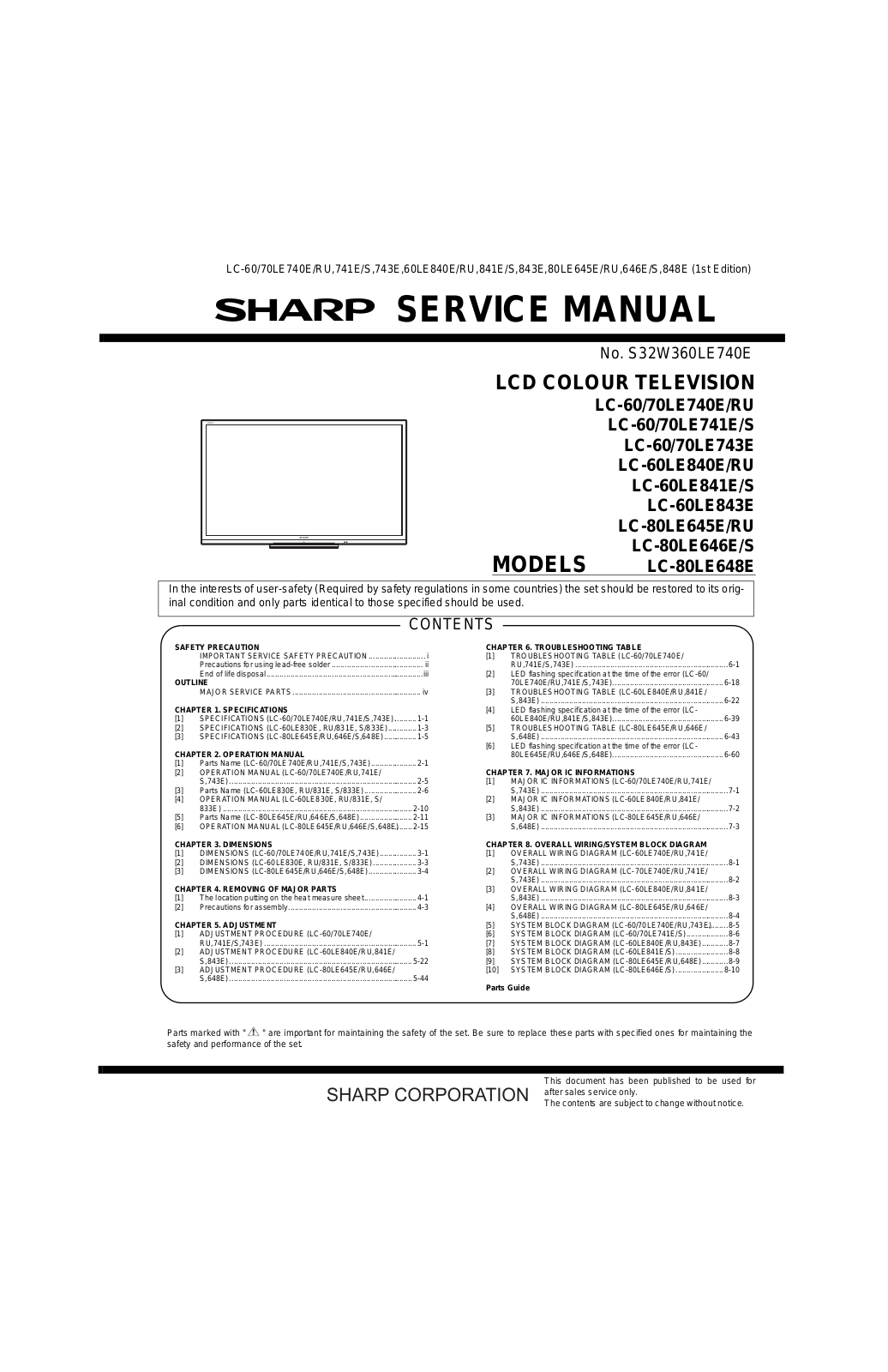SHARP LC-70LE740RU, LC-70LE740E, LC-60LE740RU, LC-60LE740E, LC-70LE741S Service Manual