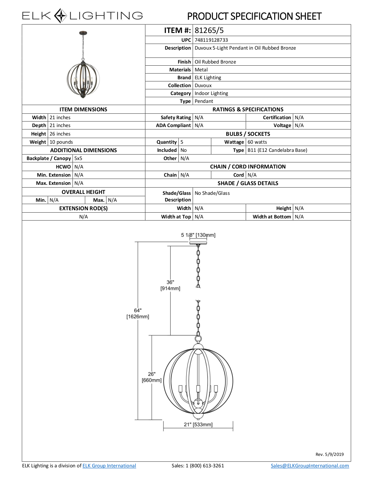 ELK Lighting 812655 Specifications - ManualMachine.com